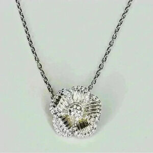 18KWG Flower Necklace W/Pave Crystals